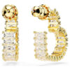 Pendientes de aro Matrix con corte baguette, forma de corazón, pequeños, blancos, chapados en tono dorado