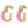 Pendientes de aro Matrix con corte baguette, forma de corazón, pequeños, color rosa, chapados en tono dorado Pendientes de aro Matrix con corte baguette, forma de corazón, pequeños, color rosa, chapados en tono dorado