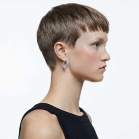 Pendientes de aro Matrix con corte octogonal, blancos, chapados en rodio