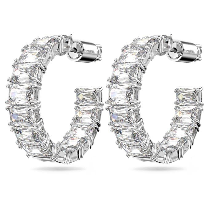 Pendientes de aro Matrix con corte octogonal, blancos, chapados en rodio Pendientes de aro Matrix con corte octogonal, blancos, chapados en rodio