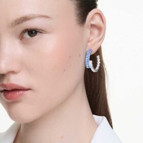 Pendientes de aro Matrix con cortes mixtos, azules, chapados en rodio