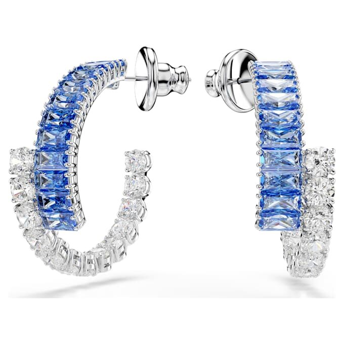 Pendientes de aro Matrix con cortes mixtos, azules, chapados en rodio Pendientes de aro Matrix con cortes mixtos, azules, chapados en rodio