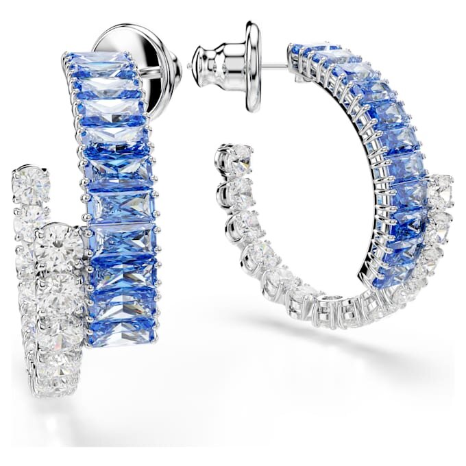 Pendientes de aro Matrix con cortes mixtos, azules, chapados en rodio Pendientes de aro Matrix con cortes mixtos, azules, chapados en rodio