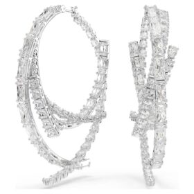 Pendientes de aro Matrix con cortes mixtos, blancos, chapados en rodio