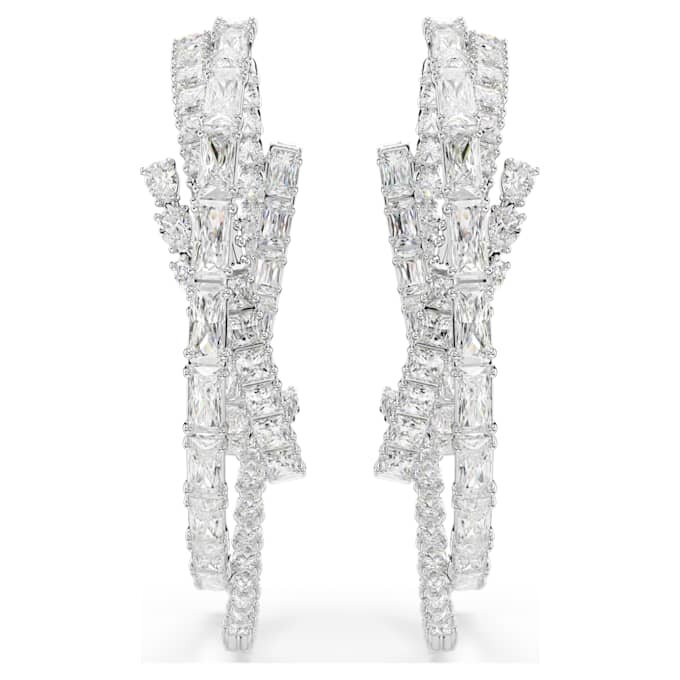 Pendientes de aro Matrix con cortes mixtos, blancos, chapados en rodio Pendientes de aro Matrix con cortes mixtos, blancos, chapados en rodio