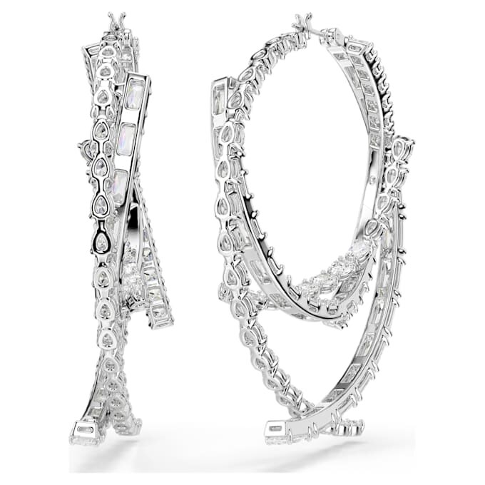 Pendientes de aro Matrix con cortes mixtos, blancos, chapados en rodio Pendientes de aro Matrix con cortes mixtos, blancos, chapados en rodio