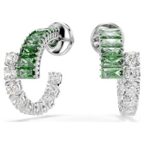 Pendientes de aro Matrix con cortes mixtos, verde, chapados en rodio
