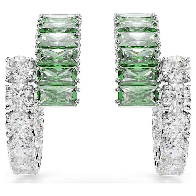 Pendientes de aro Matrix con cortes mixtos, verde, chapados en rodio Pendientes de aro Matrix con cortes mixtos, verde, chapados en rodio