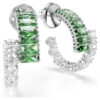 Pendientes de aro Matrix con cortes mixtos, verde, chapados en rodio Pendientes de aro Matrix con cortes mixtos, verde, chapados en rodio