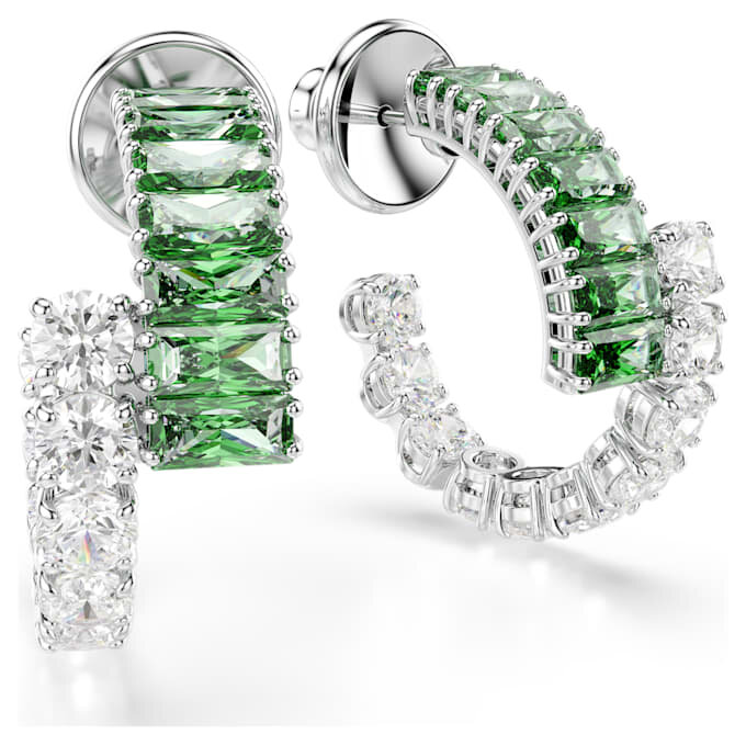 Pendientes de aro Matrix con cortes mixtos, verde, chapados en rodio Pendientes de aro Matrix con cortes mixtos, verde, chapados en rodio