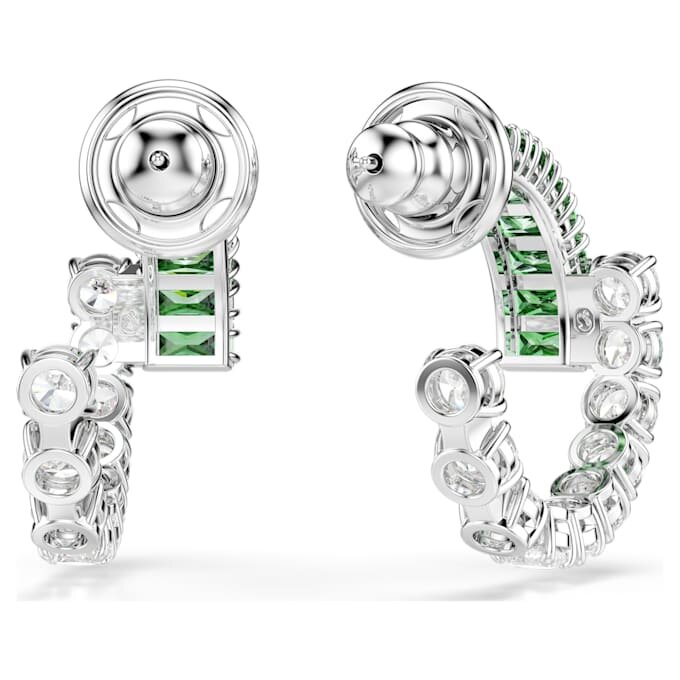 Pendientes de aro Matrix con cortes mixtos, verde, chapados en rodio Pendientes de aro Matrix con cortes mixtos, verde, chapados en rodio