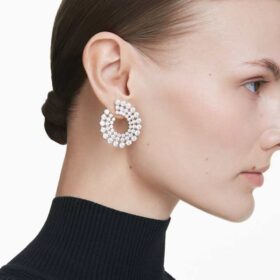 Pendientes de aro Matrix con cortes redondos mixtos, blancos, chapados en rodio