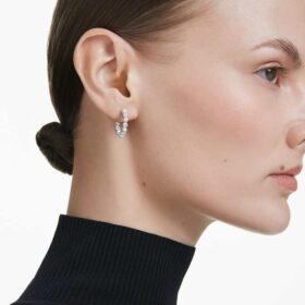 Pendientes de aro Matrix con perla de cristal, corte redondo, blancos, chapados en rodio