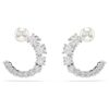 Pendientes de aro Matrix con perla de cristal, corte redondo, blancos, chapados en rodio Pendientes de aro Matrix con perla de cristal, corte redondo, blancos, chapados en rodio