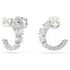 Pendientes de aro Matrix con perla de cristal, corte redondo, blancos, chapados en rodio Pendientes de aro Matrix con perla de cristal, corte redondo, blancos, chapados en rodio