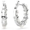 Pendientes de aro Matrix con perla de cristal, corte redondo, blancos, chapados en rodio