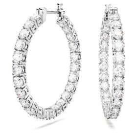 Pendientes de aro Matrix, corte redondo, blancos, chapados en rodio