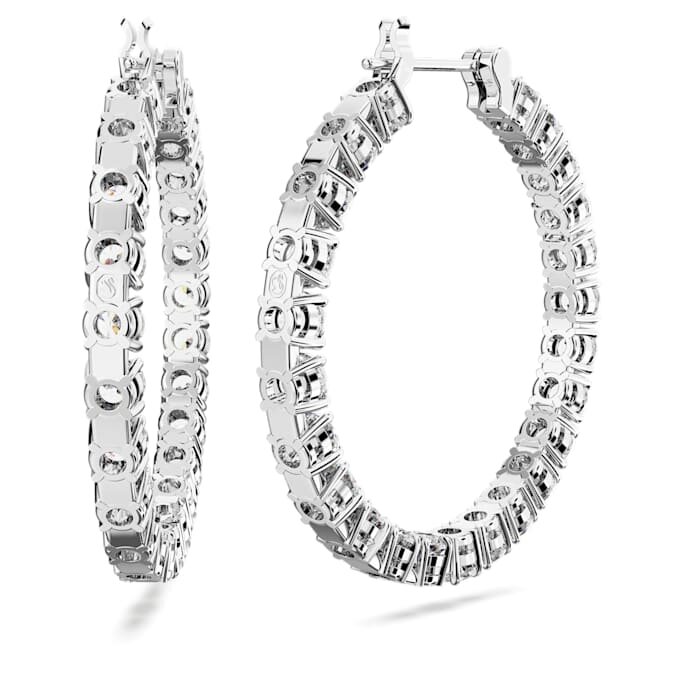 Pendientes de aro Matrix, corte redondo, blancos, chapados en rodio Pendientes de aro Matrix, corte redondo, blancos, chapados en rodio