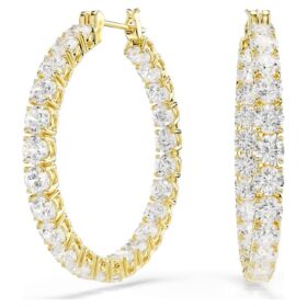 Pendientes de aro Matrix, corte redondo, blancos, chapados en tono dorado