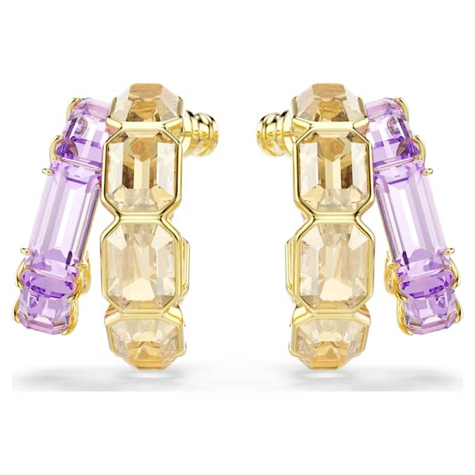 Pendientes de aro Millenia con cortes mixtos, multicolores, chapados en tono dorado Pendientes de aro Millenia con cortes mixtos, multicolores, chapados en tono dorado