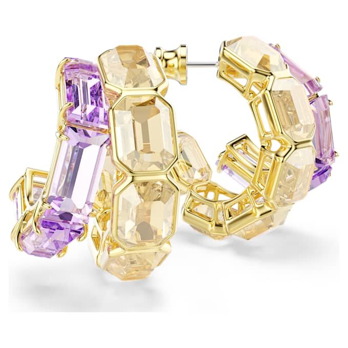 Pendientes de aro Millenia con cortes mixtos, multicolores, chapados en tono dorado Pendientes de aro Millenia con cortes mixtos, multicolores, chapados en tono dorado