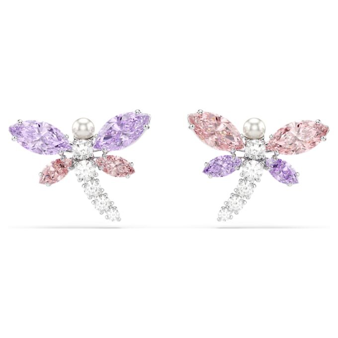 Pendientes de botón Ariana Grande X Swarovski con cortes mixtos, libélula, multicolor, chapados en rodio Pendientes de botón Ariana Grande X Swarovski con cortes mixtos, libélula, multicolor, chapados en rodio