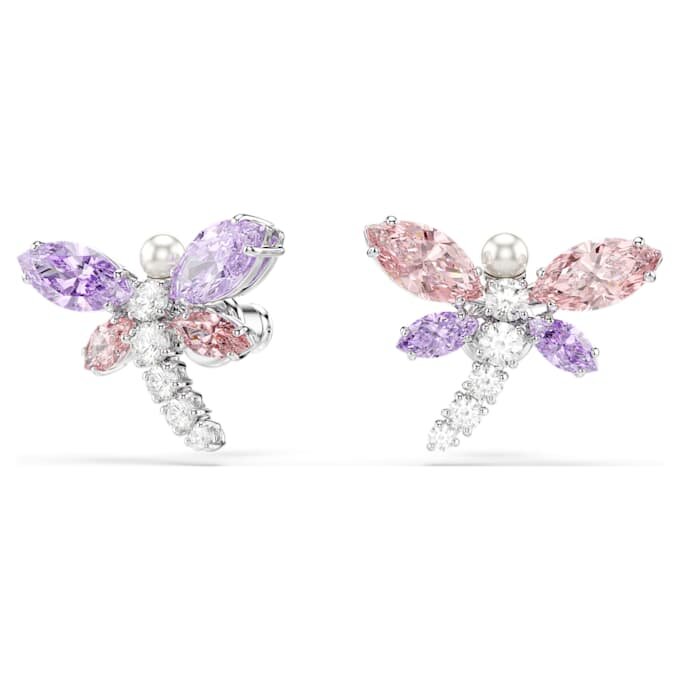 Pendientes de botón Ariana Grande X Swarovski con cortes mixtos, libélula, multicolor, chapados en rodio Pendientes de botón Ariana Grande X Swarovski con cortes mixtos, libélula, multicolor, chapados en rodio