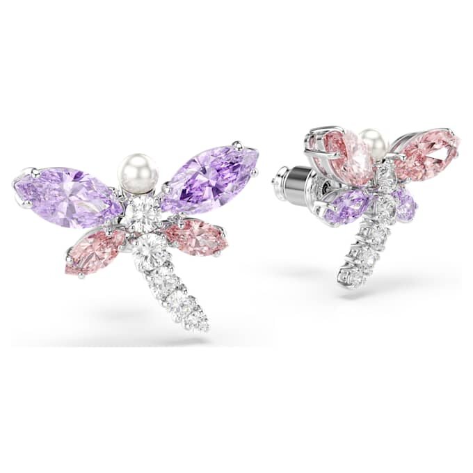 Pendientes de botón Ariana Grande X Swarovski con cortes mixtos, libélula, multicolor, chapados en rodio Pendientes de botón Ariana Grande X Swarovski con cortes mixtos, libélula, multicolor, chapados en rodio