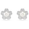 Pendientes de botón Ariana Grande X Swarovski: perla de cristal, corte redondo, flor, blanco, chapado en rodio Pendientes de botón Ariana Grande X Swarovski: perla de cristal, corte redondo, flor, blanco, chapado en rodio