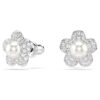 Pendientes de botón Ariana Grande X Swarovski: perla de cristal, corte redondo, flor, blanco, chapado en rodio Pendientes de botón Ariana Grande X Swarovski: perla de cristal, corte redondo, flor, blanco, chapado en rodio