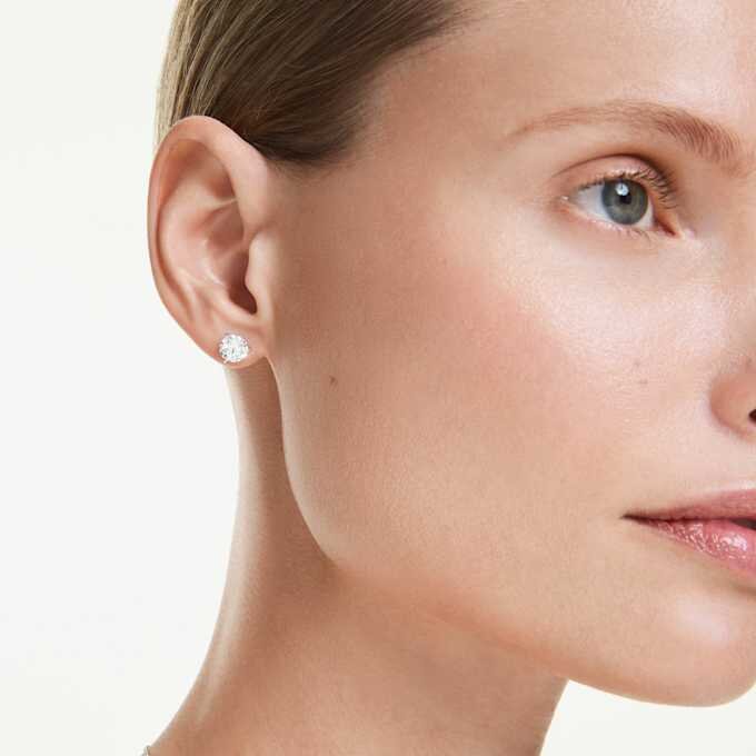 Pendientes de botón Eternity con diamantes cultivados en laboratorio, 2.0 Ct Tw, forma redonda, oro blanco de 14K Pendientes de botón Eternity con diamantes cultivados en laboratorio, 2.0 Ct Tw, forma redonda, oro blanco de 14K