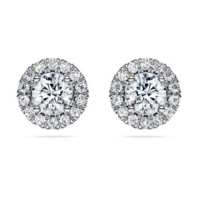 Pendientes de botón «Eternity Halo» con diamantes cultivados en laboratorio, 2 Ct Tw, forma redonda, oro blanco de 14K