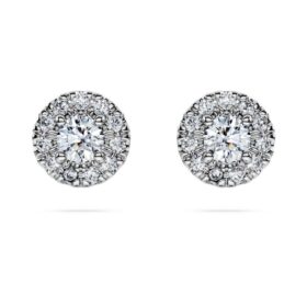 Pendientes de botón Eternity Halo con diamantes cultivados en laboratorio de 0,45 ct en total, forma redonda, plata esterlina
