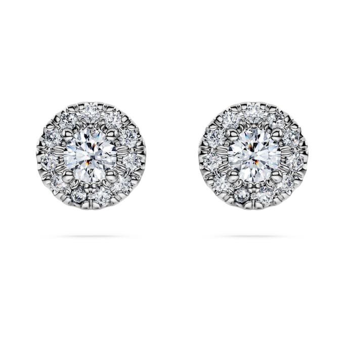 Pendientes de botón Eternity Halo con diamantes cultivados en laboratorio de 0,45 ct en total, forma redonda, plata esterlina Pendientes de botón Eternity Halo con diamantes cultivados en laboratorio de 0,45 ct en total, forma redonda, plata esterlina