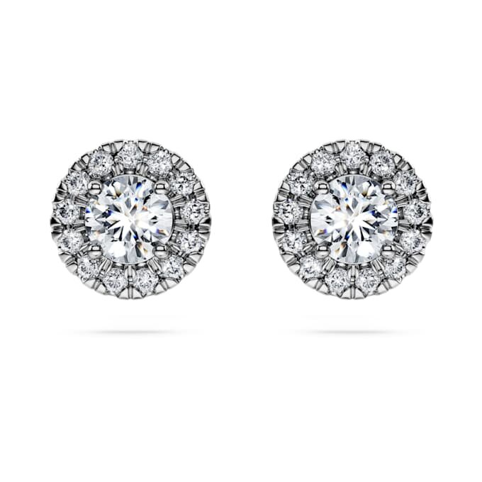 Pendientes de botón Eternity Halo con diamantes cultivados en laboratorio de 0,75 ct en total, forma redonda, oro blanco de 14K Pendientes de botón Eternity Halo con diamantes cultivados en laboratorio de 0,75 ct en total, forma redonda, oro blanco de 14K