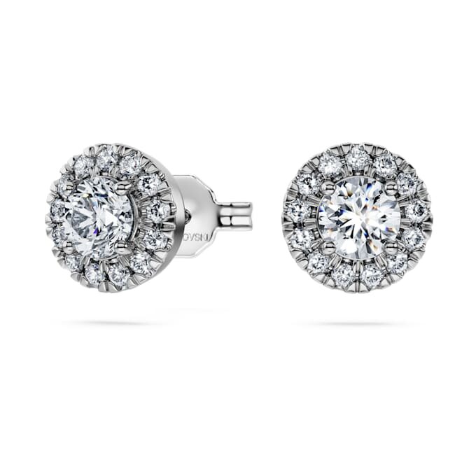 Pendientes de botón Eternity Halo con diamantes cultivados en laboratorio de 0,75 ct en total, forma redonda, oro blanco de 14K Pendientes de botón Eternity Halo con diamantes cultivados en laboratorio de 0,75 ct en total, forma redonda, oro blanco de 14K