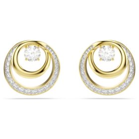 Pendientes de botón Hyperbola, corte redondo, blancos, chapados en tono dorado