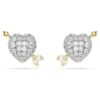 Pendientes de botón Idyllia con cortes variados, corazón con flecha, blanco, acabado de metales mixtos