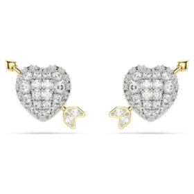 Pendientes de botón Idyllia con cortes variados, corazón con flecha, blanco, acabado de metales mixtos