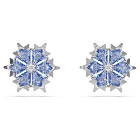 Pendientes de botón «Magic» con copo de nieve, azul, chapados en rodio