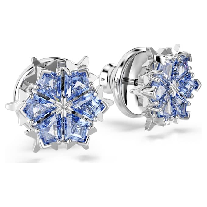Pendientes de botón «Magic» con copo de nieve, azul, chapados en rodio Pendientes de botón «Magic» con copo de nieve, azul, chapados en rodio