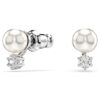 Pendientes de botón Matrix con perla de cristal, corte redondo, blancos, chapados en rodio Pendientes de botón Matrix con perla de cristal, corte redondo, blancos, chapados en rodio