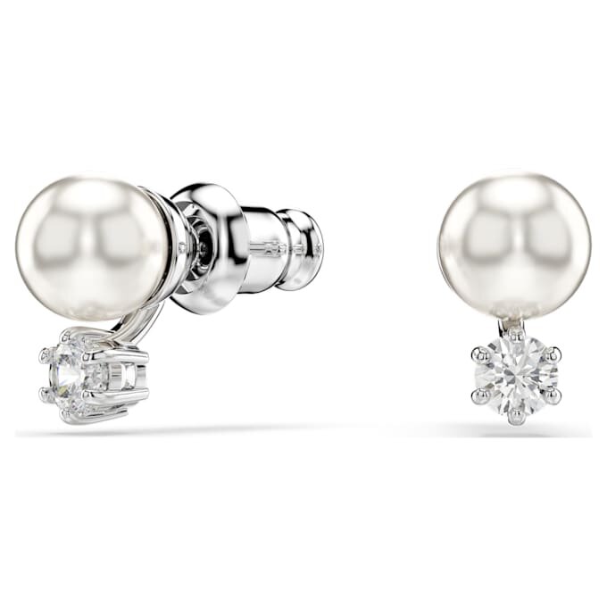 Pendientes de botón Matrix con perla de cristal, corte redondo, blancos, chapados en rodio Pendientes de botón Matrix con perla de cristal, corte redondo, blancos, chapados en rodio