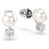Pendientes de botón Matrix con perla de cristal, corte redondo, blancos, chapados en rodio Pendientes de botón Matrix con perla de cristal, corte redondo, blancos, chapados en rodio