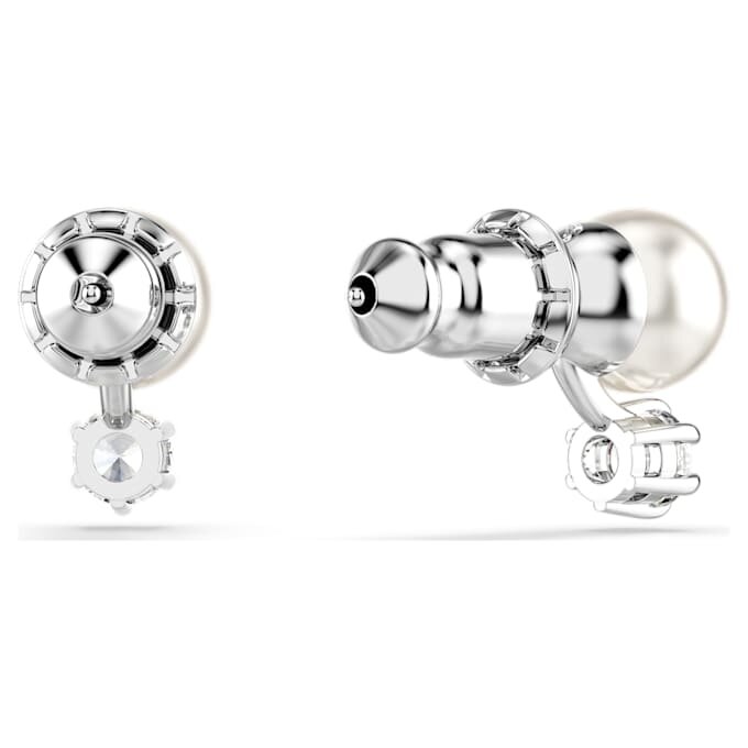 Pendientes de botón Matrix con perla de cristal, corte redondo, blancos, chapados en rodio Pendientes de botón Matrix con perla de cristal, corte redondo, blancos, chapados en rodio