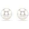 Pendientes de botón Matrix con perlas de cristal, blancos, chapados en rodio