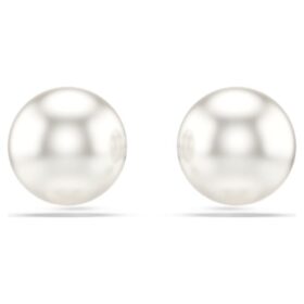 Pendientes de botón Matrix con perlas de cristal, blancos, chapados en rodio