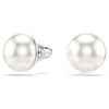 Pendientes de botón Matrix con perlas de cristal, blancos, chapados en rodio