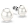 Pendientes de botón Matrix con perlas de cristal, blancos, chapados en rodio
