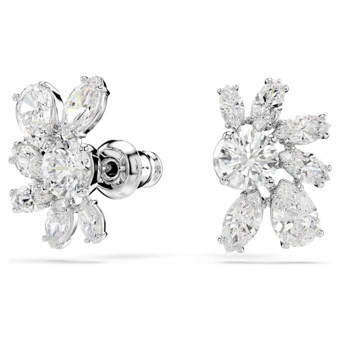 Pendientes de botón Mesmera con cortes mixtos, flor, blancos, chapados en rodio Pendientes de botón Mesmera con cortes mixtos, flor, blancos, chapados en rodio